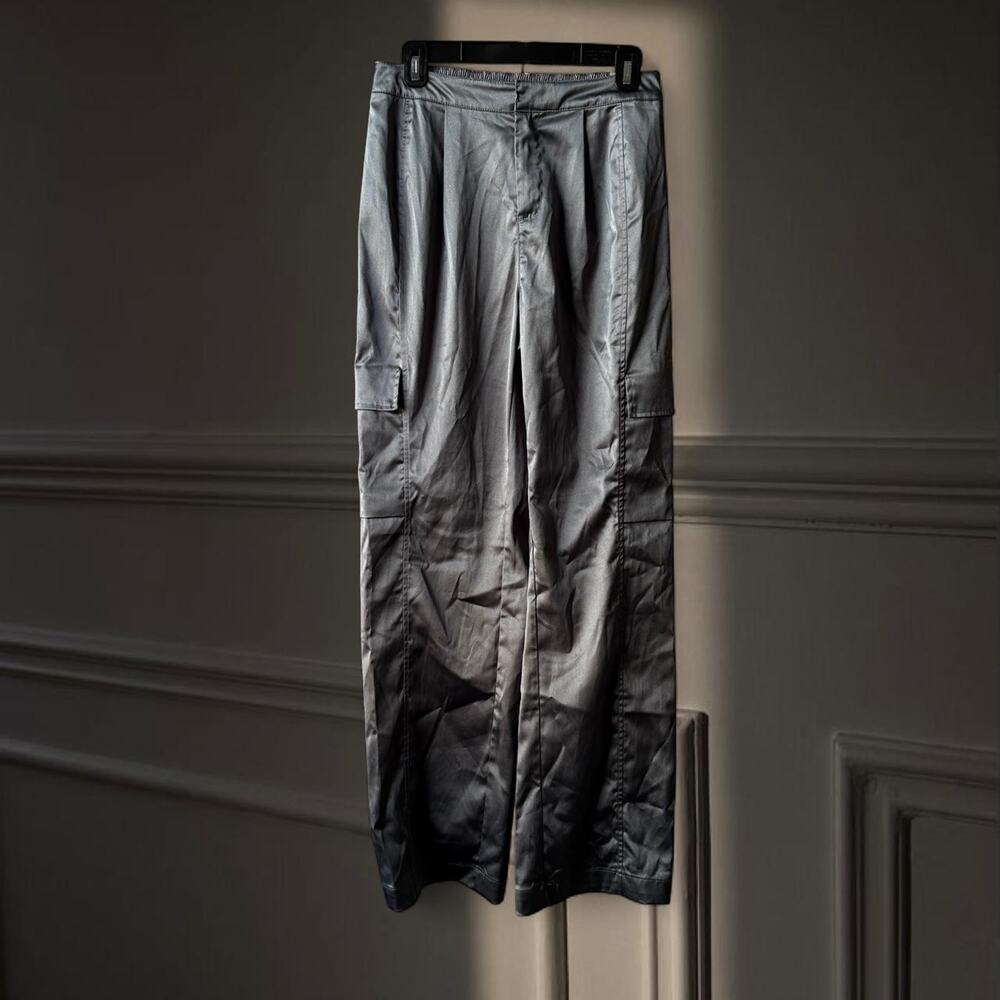 Grey high waisted straight leg satin cargo